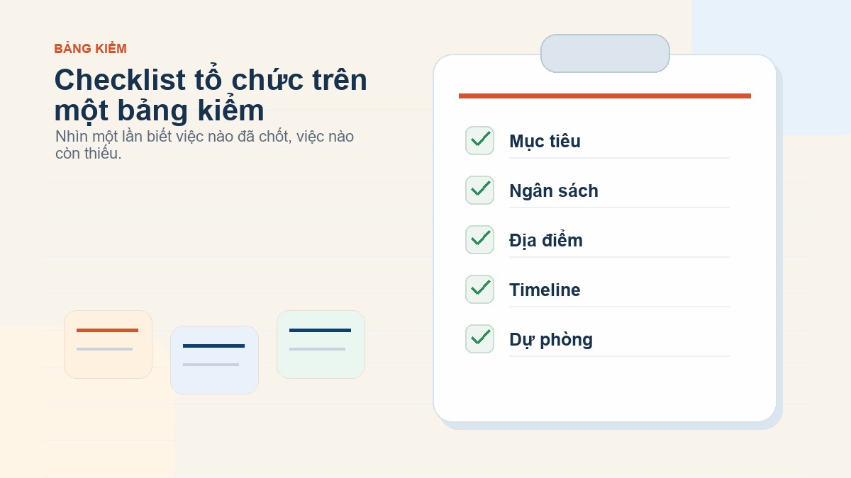 Infographic checklist 12 hạng mục cần chuẩn bị khi tổ chức team building