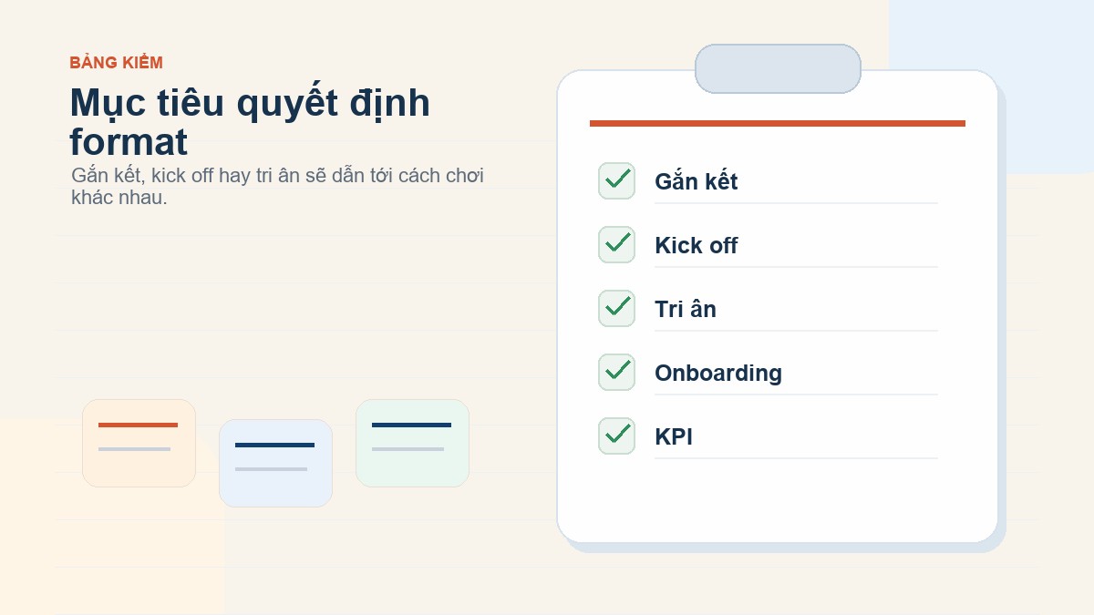 Sơ đồ chọn format team building từ mục tiêu chương trình