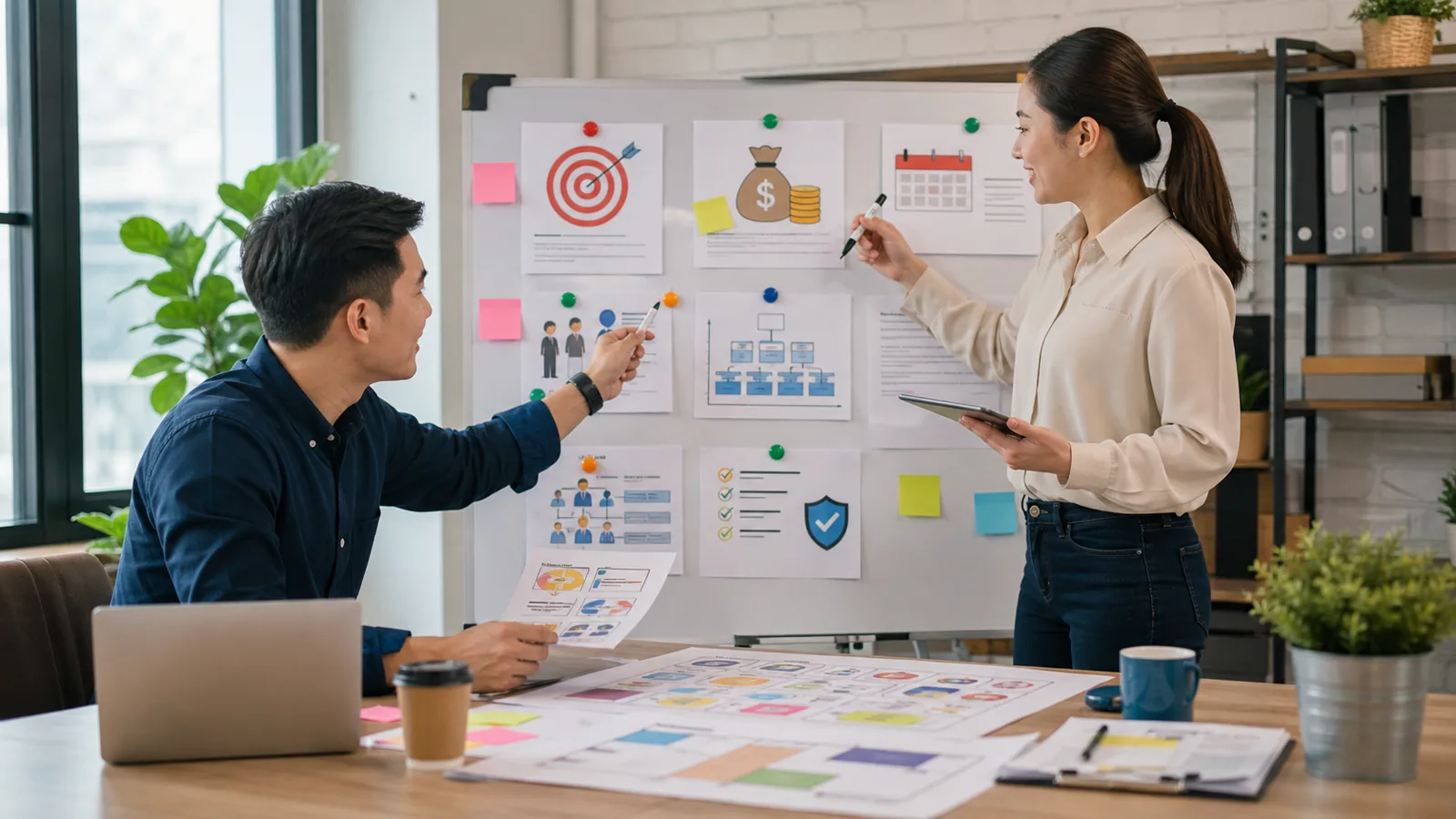 Mẫu kế hoạch tổ chức team building được chuẩn bị trên bảng công việc