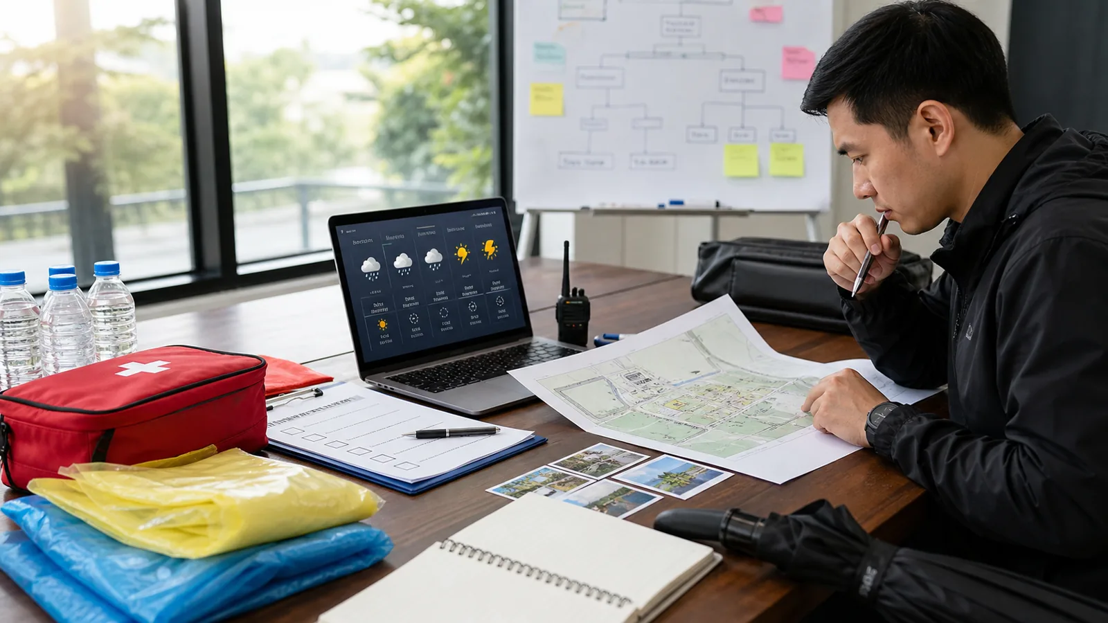 Điều phối viên kiểm tra phương án dự phòng khi tổ chức team building ngoài trời